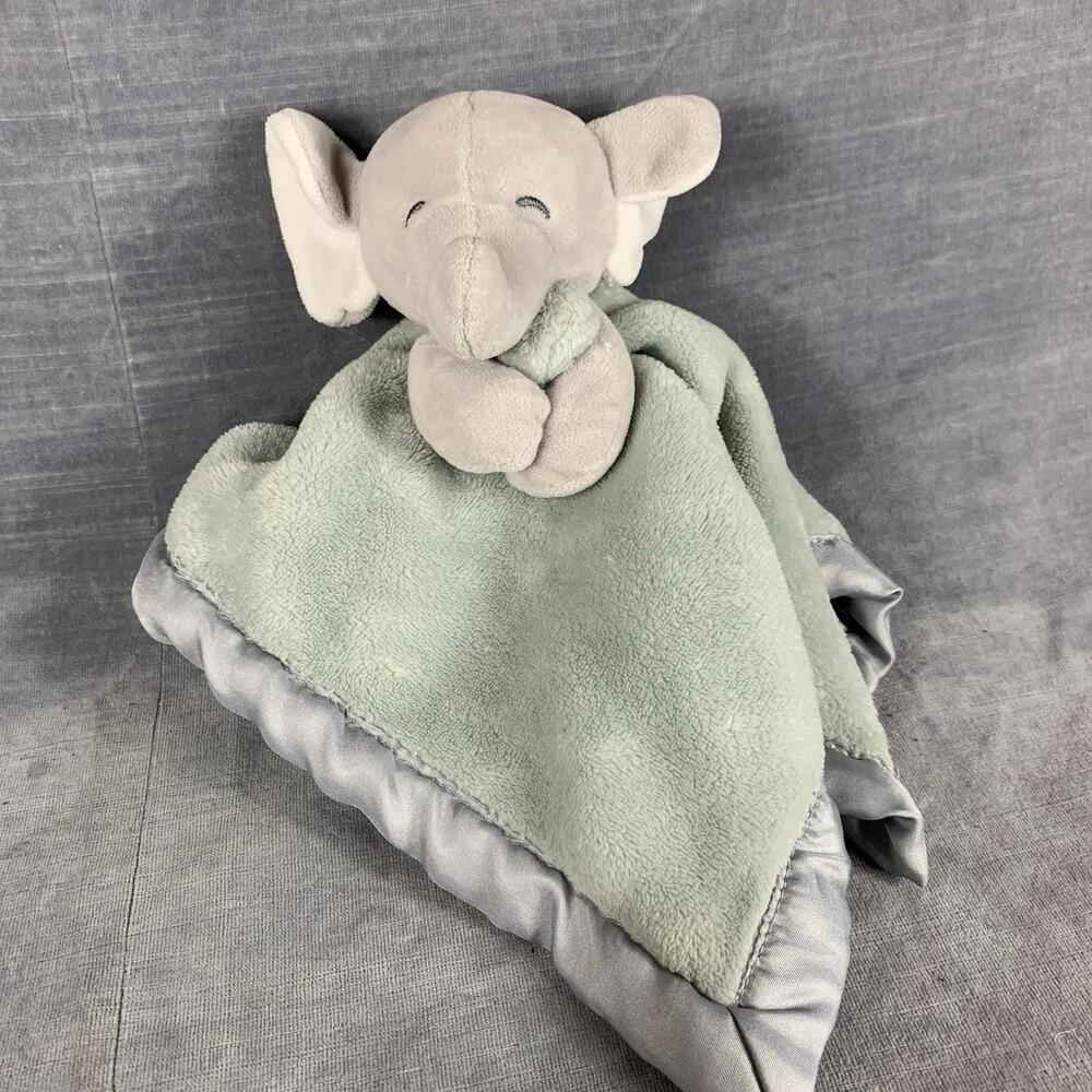 Carters Elephant Gray Plush Lovey Security Blanket 14” Satin Trim Blankie